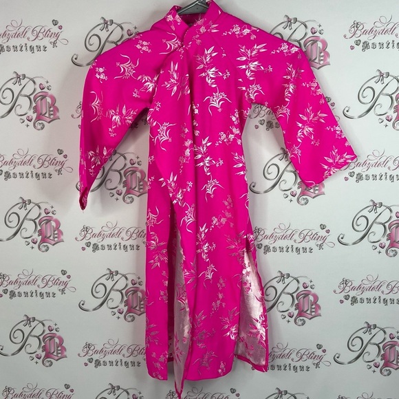 Other - Dress 100% silk Japanese style wrap soft bright neon Pink Floral Kimono Robe
